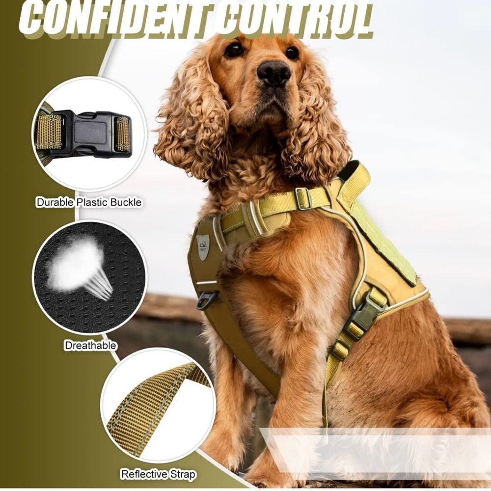 Dog Harness Tactical For Medium Dogs Olive Adjustable Reflective Adjustable